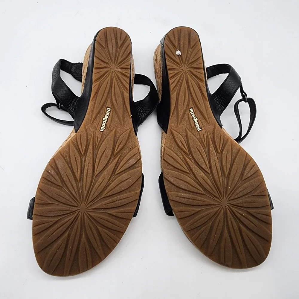 Patagonia Maha Wedge Sandals Women's 9.5 Black Leather Cork Ankle Strap